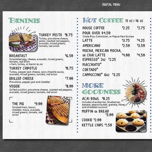 Quirky Menu for SoCal Cafe